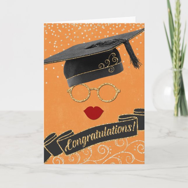 Carte Hipster Graduation Félicitations Lips Orange (Devant)