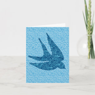 Carte Hirondelle japonaise en vol, Cobalt et bleu pâle