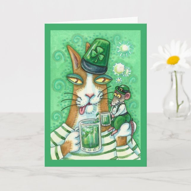 CARTE HISS N'FITZ CHAT & RAT, CHEERS TO GREEN BEER FUNNY (Petite plante)