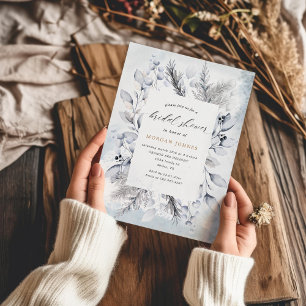 Carte Hiver Bleu Élégant Floral Fête des mariées Invitat