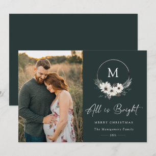 Carte Hiver Floral Monogramme Hoop Wreath Photo