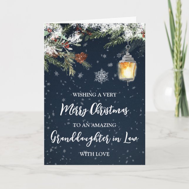 Carte Hiver Soirée Neige Petite-fille en Droit Noël (Devant)