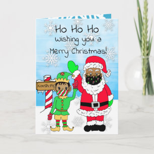 Carte Ho Ho Ho Christmas Ethni Père Noël et Elf en Facem