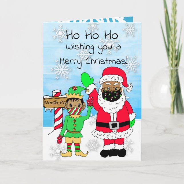 Carte Ho Ho Ho Christmas Ethni Père Noël et Elf en Facem (Devant)