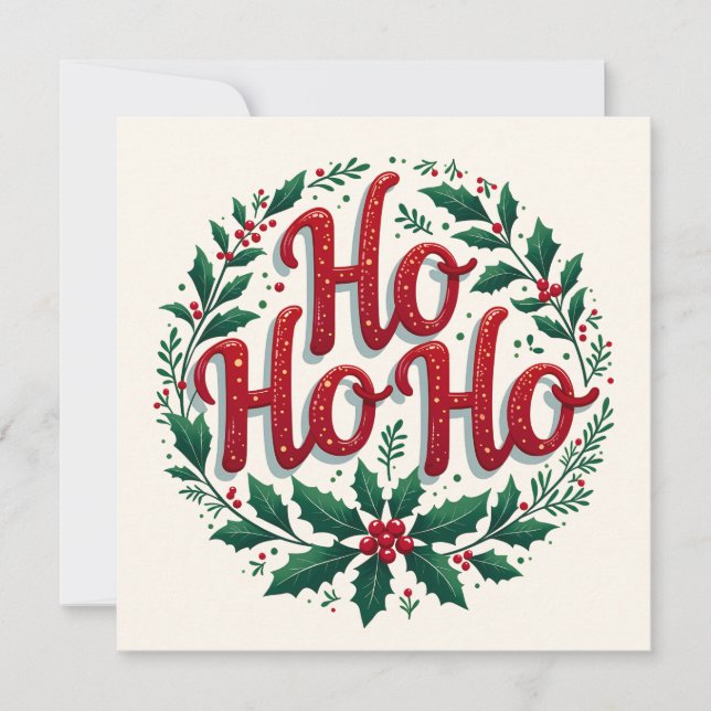 Carte Ho Ho Ho Christmas Wreath Typography Design (Devant)