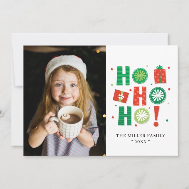 Carte Ho Ho Ho Festive Fête Photo personnalisée (Devant)