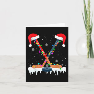 Carte Hockey Santa Hat Noël Lumières Amusants Sport Boys