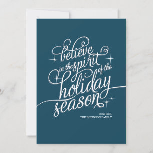 Carte Holiday Card Blue Script Twinkle