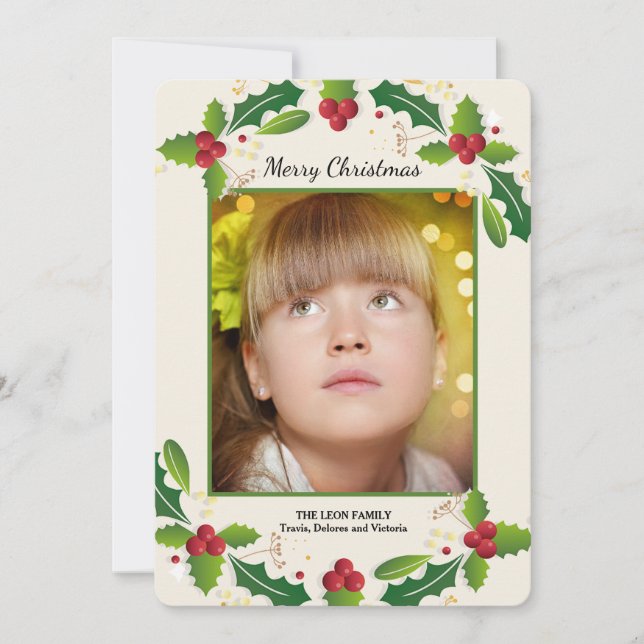 Carte Holiday photo Holly Frame (Devant)