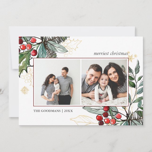 Carte Holly Berries Outlet Noël 2 photos Vacances (Devant)