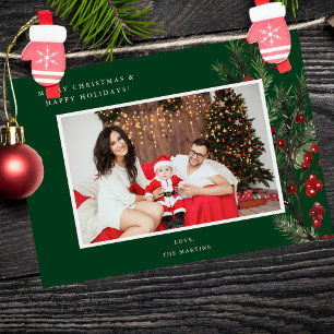 Carte Holly Berry H Photo Holiday ou Christmas - Vert