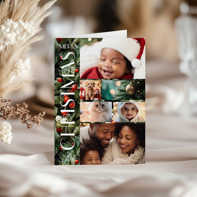 Carte Holly Festive Famille Photo Collage Noël (Créateur téléchargé)