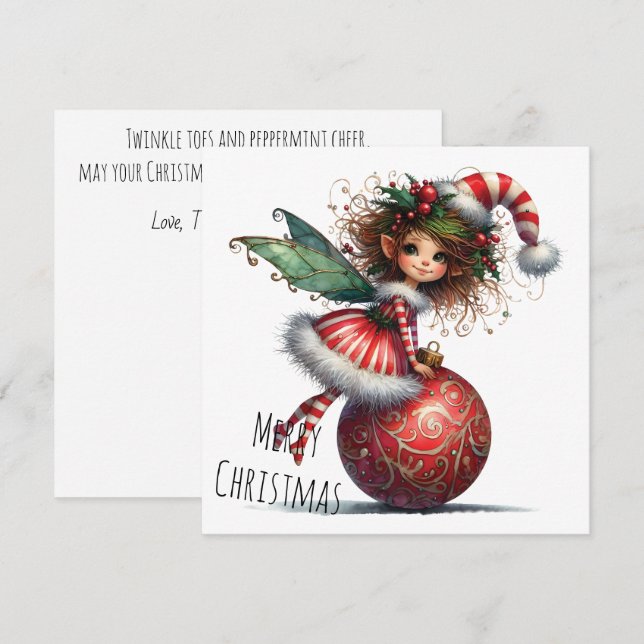 Carte Holly-Topped Fairy on Ornament – Holiday Card (Devant / Derrière)