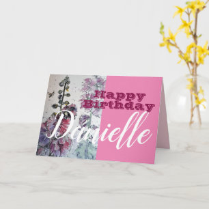 Carte Hollyhock Flower Happy Birthday Womans Name Card