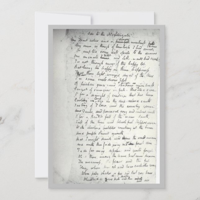 Carte Holographe de l'Ode de Keats à un cautingale (Devant)