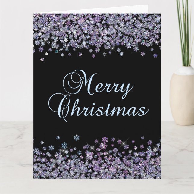 Carte Holographic Snowflakes Black Merry Christmas (Devant)