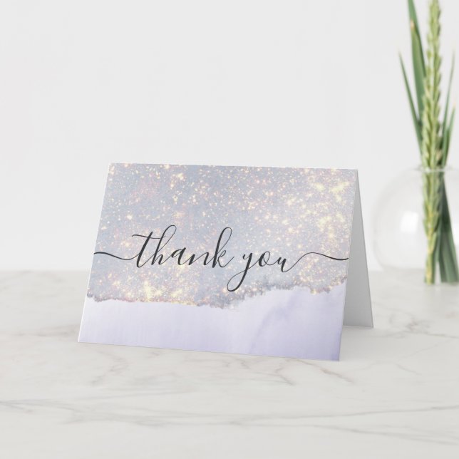 Carte Holographique Parties scintillant violet Merci de  (Devant)
