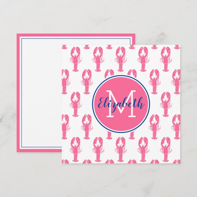 Carte Homards roses Prépa sur fond blanc avec monogramme (Devant / Derrière)