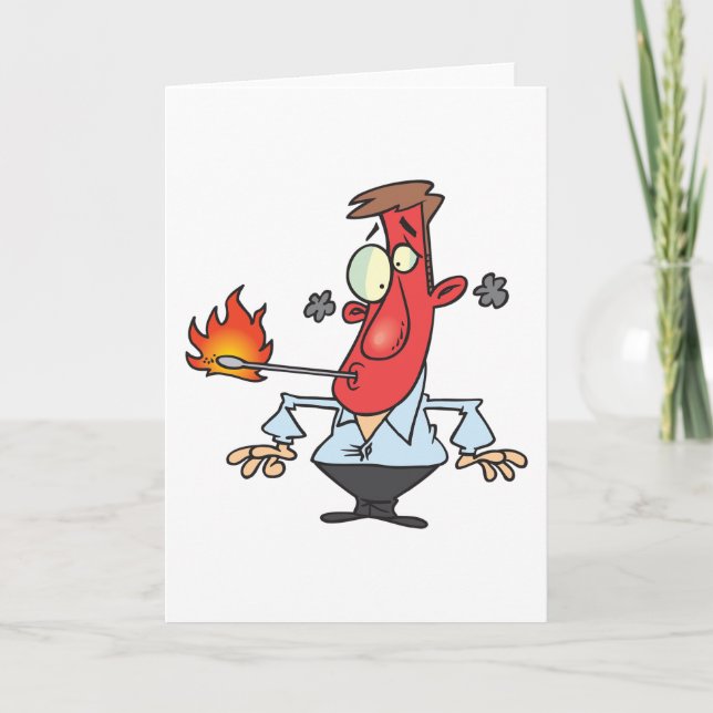 Carte Homme au visage rouge amusant avec fièvre au therm (Devant)