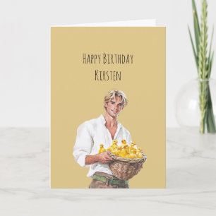 Carte Homme Blond Poulets Jaunes Panier Anniversaire