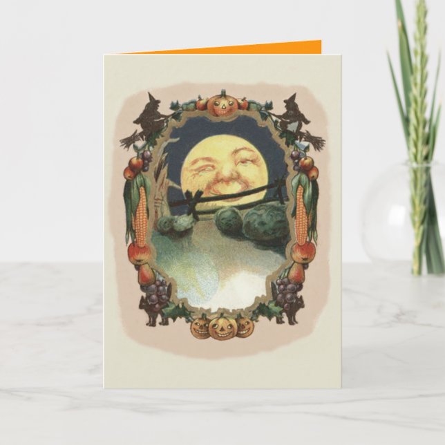 Carte Homme dans la sorcière de Jack-o'-lantern de lune (Devant)