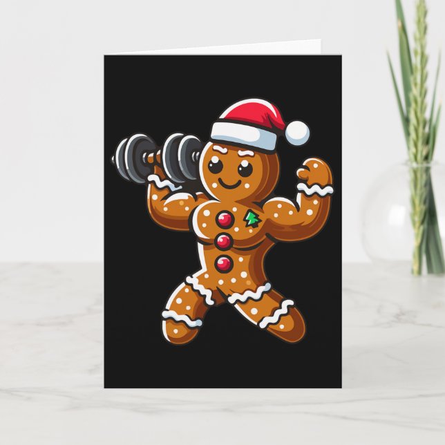Carte Homme de pain d'épice de Noël haltérophile Bo (Devant)