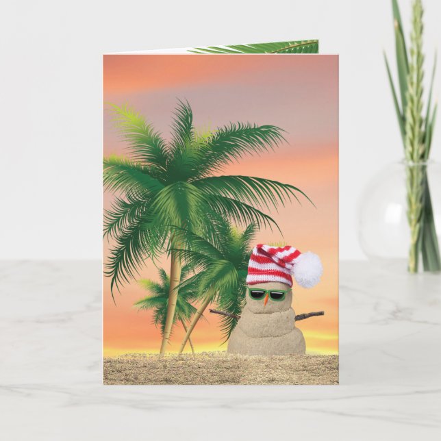 Carte Homme de sable de Noël avec palmiers (Devant)