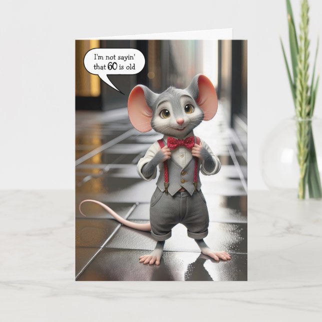 Carte Homme Élégant Souris pour 60e Anniversaire  (Devant)
