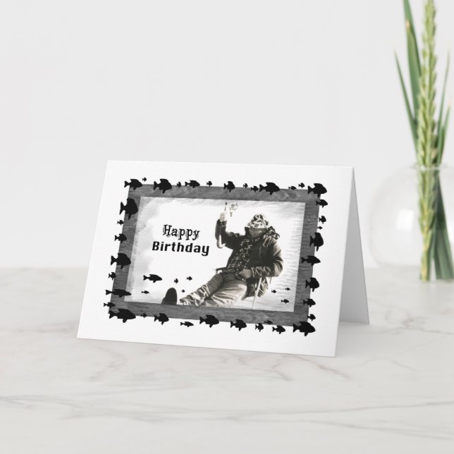 Carte Homme Pêche sur glace, Anniversaire, Vide (Devant)