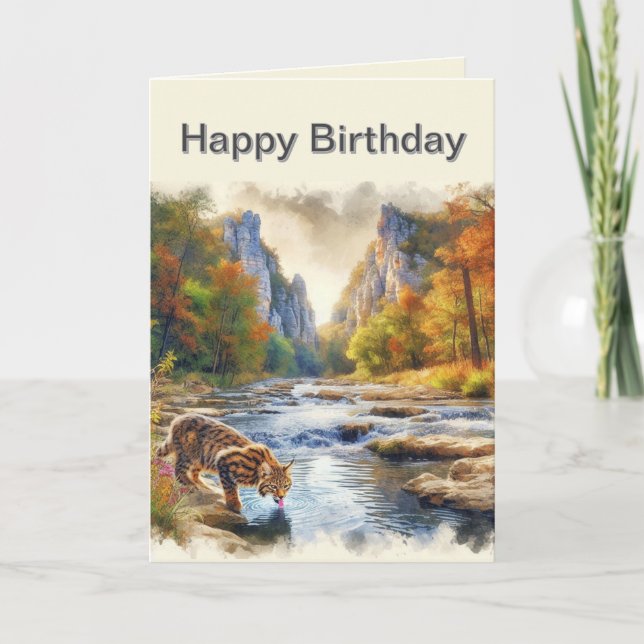 Carte Hommes Joyeux Anniversaire Bobcat Nature Greeting  (Devant)