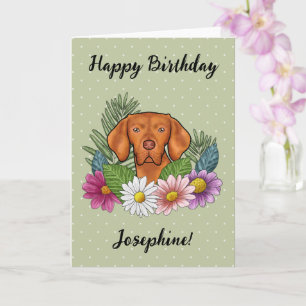 Carte Hongrois Vizsla Fleurs Colorées Joyeux Anniversair