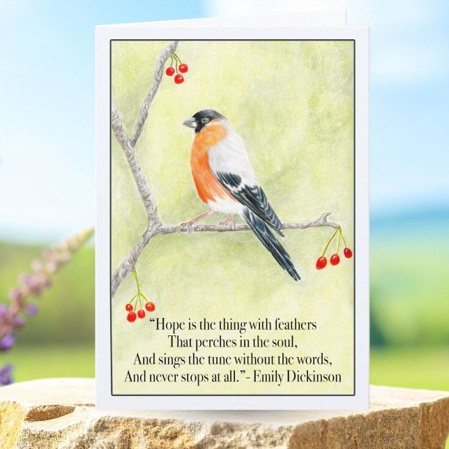Carte Hope with Bull Finch and Emily Dickinson's Quote  (Créateur téléchargé)