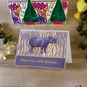 Carte Hope Your 60th Birthday is Wild Purple Rhinoceros