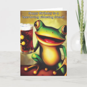 Carte Hoppy Birthday ! Drôle Grenouille tenant le verre 