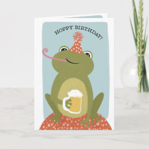 Carte Hoppy Birthday Frog & Beer Punny Birthday Card
