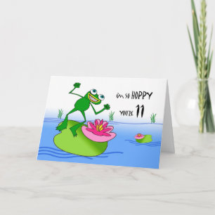 Carte Hoppy Onzième 11ème anniversaire, Grenouille drôle