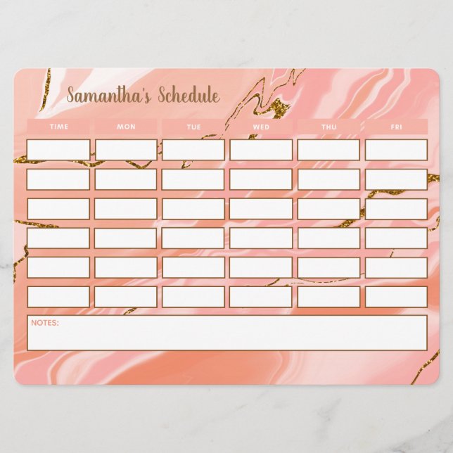 Carte Horaire de l'école stylish Girly Hebdomadaire (Devant)