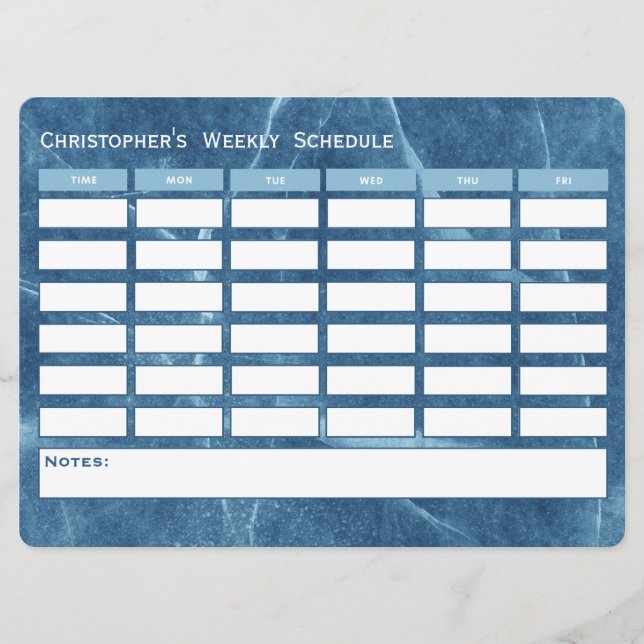 Carte Horaire hebdomadaire bleu moderne Horaire de l'éco (Devant)
