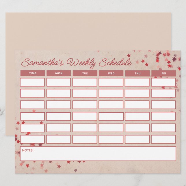 Carte Horaire hebdomadaire de classe fille rose à petit  (Devant / Derrière)