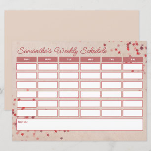 Carte Horaire hebdomadaire de classe fille rose à petit