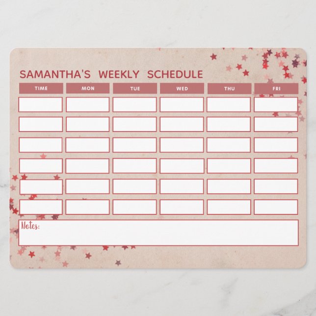 Carte Horaire hebdomadaire de l'école Girly Pink (Devant)