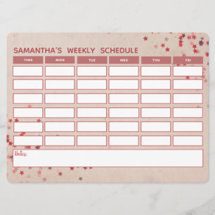 Carte Horaire hebdomadaire de l'école Girly Pink