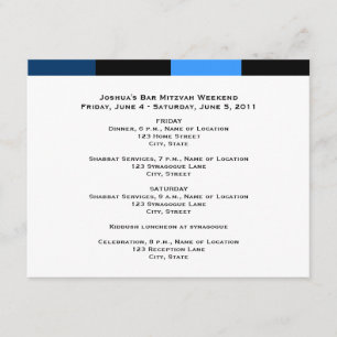 Carte horaire Joshua Isaac Bar Mitzvah Weekend