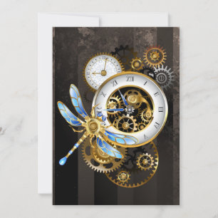 Carte Horloge à vapeur avec libellule mécanique