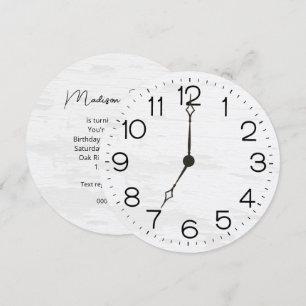 Carte Horloge Fête d'Anniversaire sur Bois Blanchi