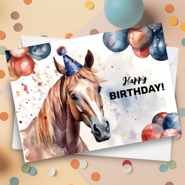Carte Horse Party Casquette Aquarelle Portrait Joyeux an (Créateur téléchargé)