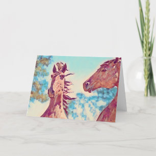 Carte Horses Aqua Blue Illustrated Art Note Card