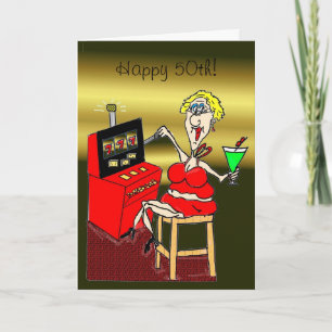 Carte HOT MAMA SLOT MACHINE LUCKY 7'S 50th BIRTHDAY CARD