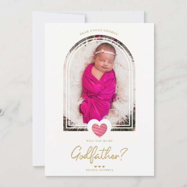 Carte Hot Pink Modern Heart Golden Fake Effect Godfather (Devant)
