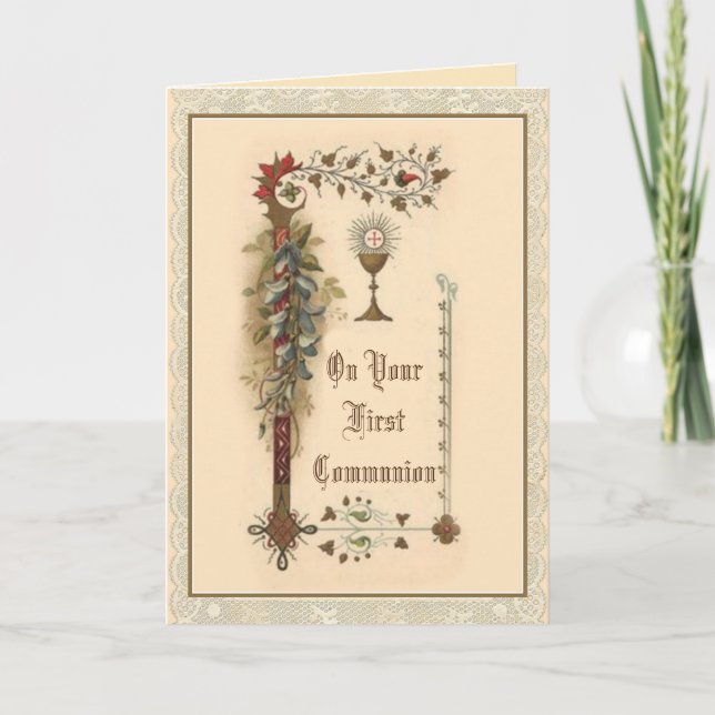 Carte Hôte de Chalice de la Première Communion Catholiqu (Devant)
